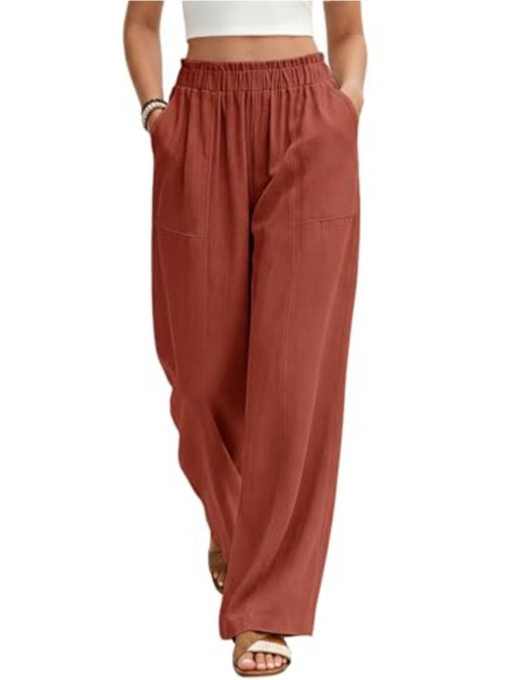 Wide Leg Linen Blend Palazzo Pants High Waist Flowy Lounge Work Trousers